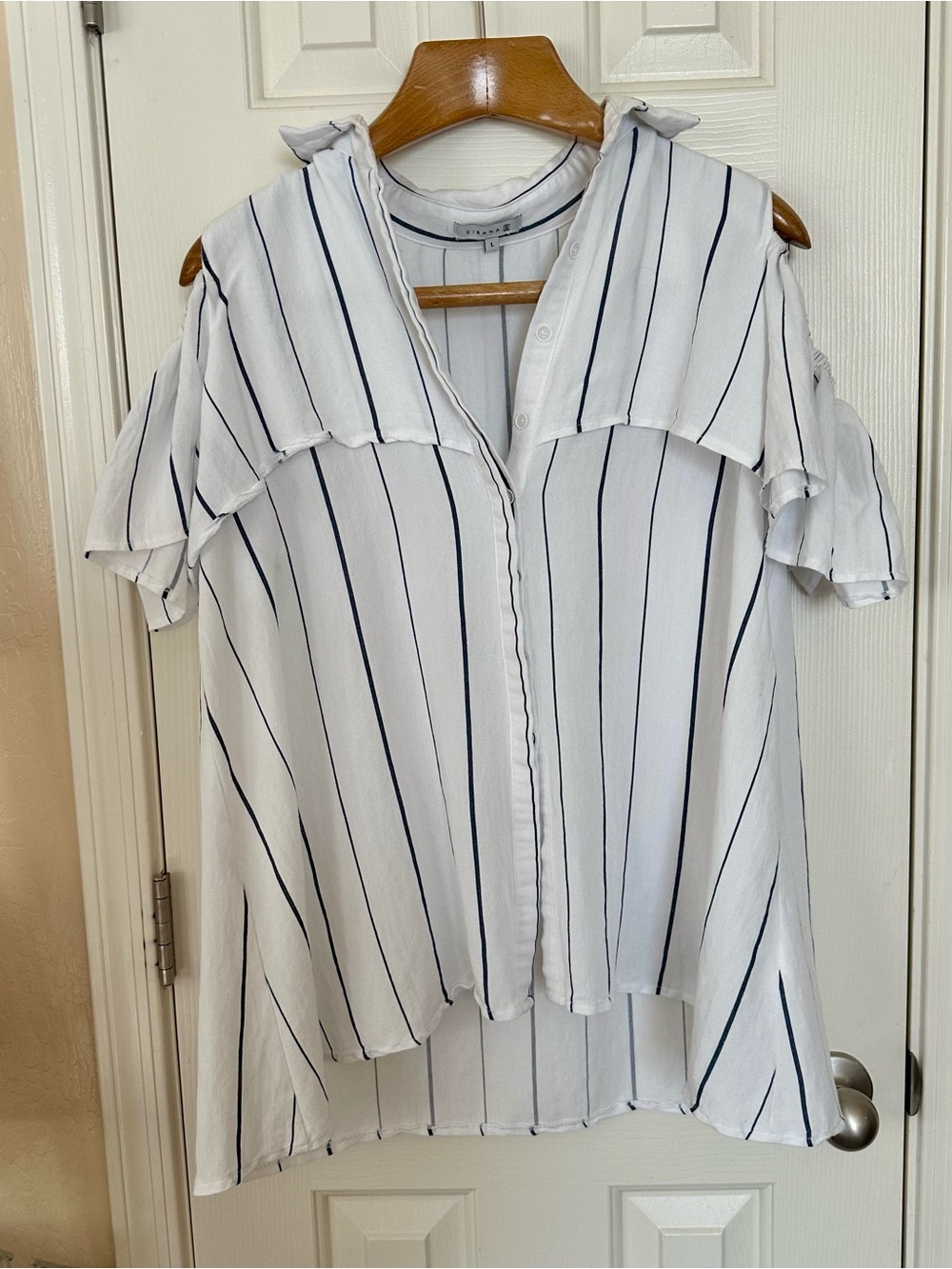 Striped White Button-Down Cold-Shoulder Shirt